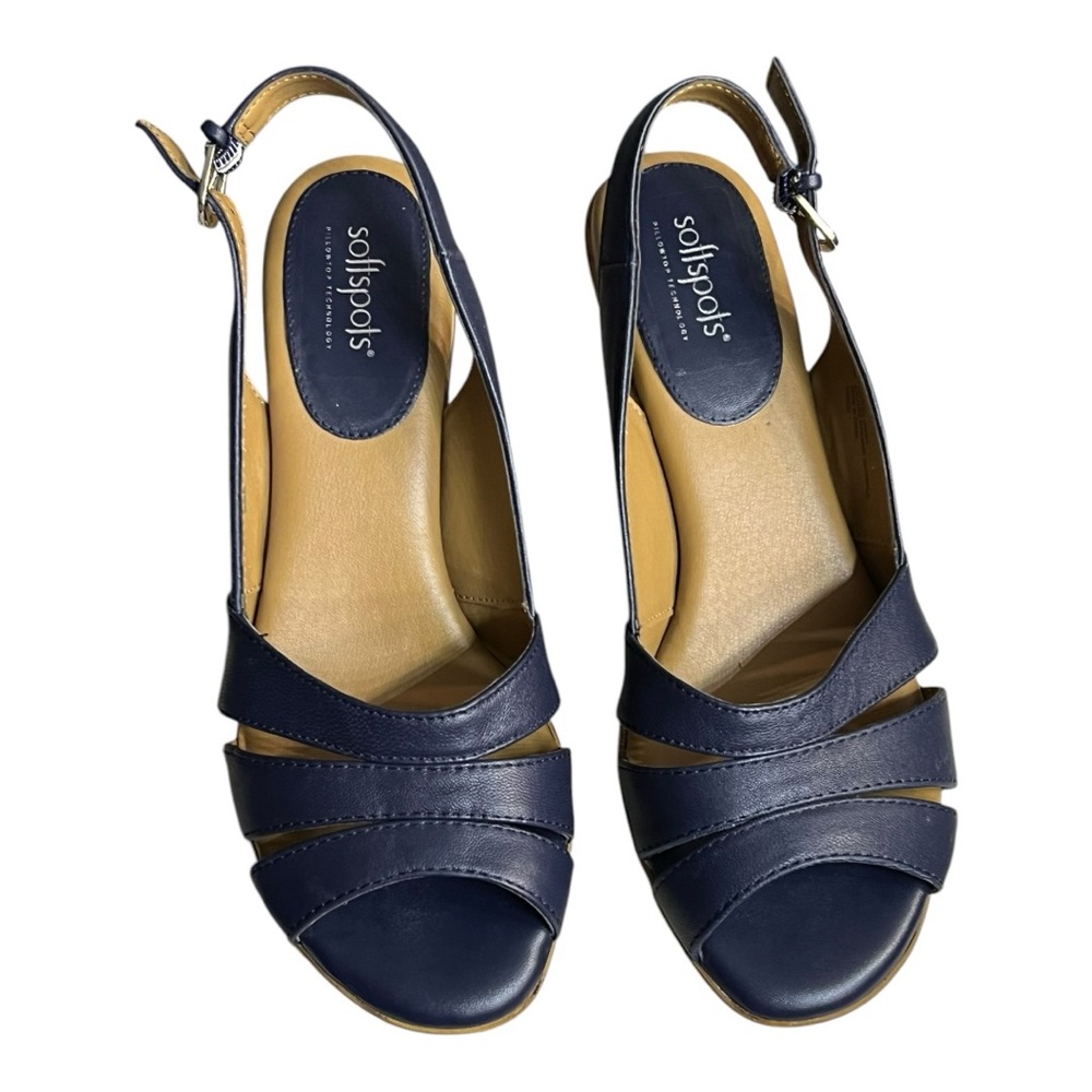 Softspots Blue Slingback Sandals with Wedge Heel NWOT